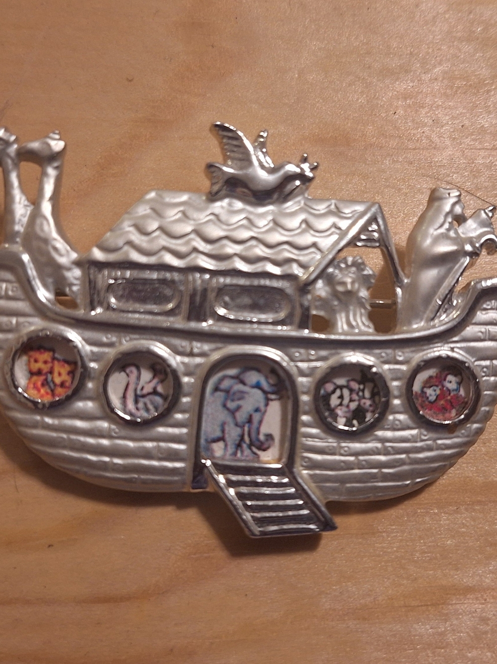 Avon Silver-Tone Noah's Ark Brooch with Colorful Animal Insets